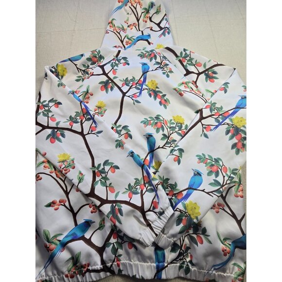 Forever 21 Men’s Windbreaker Jacket Med Multi White Birds of Paradise Print - Picture 13 of 15